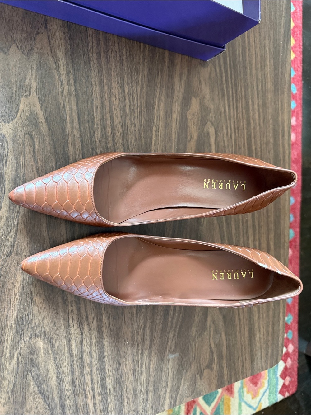 Lauren Ralph Lauren Cognac Textured Pointed Toe Flats